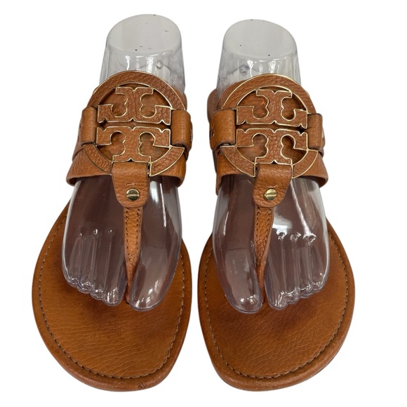 Tory Burch Amanda Flat Thong Tumbled Leather Brown Size 11 - Picture 4 of 15